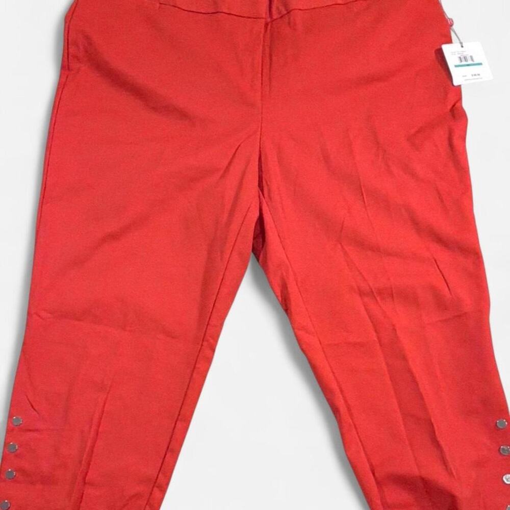 Rafaella Curvy Fit Solid Capri Pants Sz 16 Coral Orange Snap Hem NWT